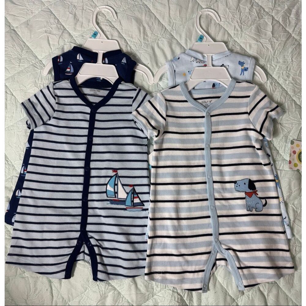 LITTLE ME INFANT BOYS 9 Month 2 Sets of -2 Pack Rompers. - Picture 6 of 8